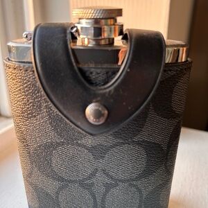 Coach Black Signature Canvas Hip Flask with Leather Strap